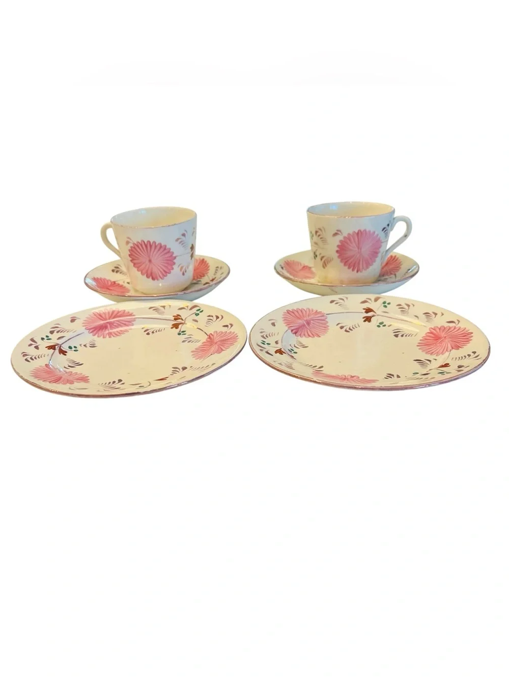Antique Charles Allerton Staffordshire Pink Luster Dahlia 6 Pc Tea Set Rare